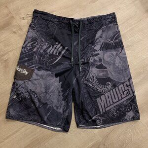 Y2K Maui & Sons Skull Grunge Goth Surf Board Shorts Men's Medium M Swim Trunks